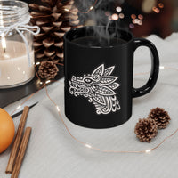 Quetzalcóatl Serpent Head Illustration Black Mug