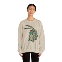 A Turquoise and Gold Mayan Warrior Face Unisex Sweatshirt