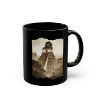 Vintage Tikal Jungle Temple Sepia Print Black Mug