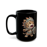 Fierce Chibi Jaguar Warrior Mayan Style Black Mug