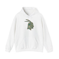 A Turquoise and Gold Mayan Warrior Face Unisex Hoodie