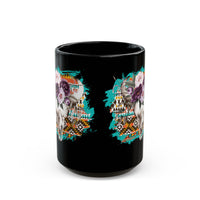 Aztec Floral Cow Skull on Turquoise Pattern Black Mug