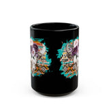 Aztec Floral Cow Skull on Turquoise Pattern Black Mug