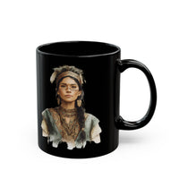 Inca Warrior Woman Watercolor Portrait and Tribal Jewelry Black Mug
