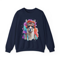 Hippie Llama in Sunglasses Watercolor Style Unisex Sweatshirt
