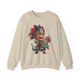 Chibi Aztec Warrior with Baby Quetzalcoatl Serpent Unisex Sweatshirt