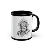 Inca Warrior Hand Drawn Tribal Portrait Black Mug