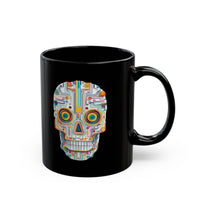 Neon Circuit Aztec Skull Cartoon Style Black Mug