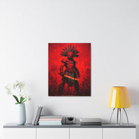 Aztec Macuahuitl Warrior in Red Canvas