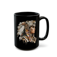 Aztec Jaguar Warrior Woman Watercolor Black Mug