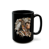Aztec Jaguar Warrior Woman Watercolor Black Mug