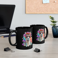 Hippie Llama in Sunglasses Watercolor Style Black Mug