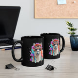 Hippie Llama in Sunglasses Watercolor Style Black Mug