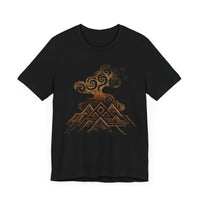 Tribal Volcano with Smoke Spirals Glyph Style Unisex T-Shirt