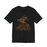 Tribal Volcano with Smoke Spirals Glyph Style Unisex T-Shirt