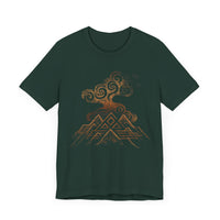 Tribal Volcano with Smoke Spirals Glyph Style Unisex T-Shirt