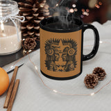 Mirrored Aztec Warriors in Glyph Style Black Mug