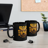 Ancient Andean Warrior Mask Golden Glyph Style Black Mug