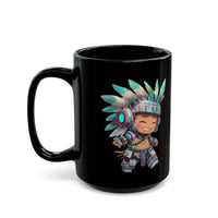 Cyber Aztec Chibi Warrior Neon Style Black Mug