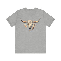 Boho Aztec Feathered Bull Skull Illustration Unisex T-Shirt