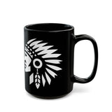 Tribal Warrior Headdress Emblem Illustration Black Mug
