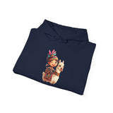 Playful Inca Girl and Llama Cartoon Unisex Hoodie