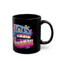 Chunky Neon Mayan Skull Graffiti Style Black Mug