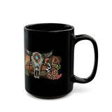 Sunset Desert Scene with Aztec Tribal Skull Black Mug