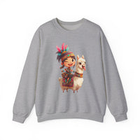 Playful Inca Girl and Llama Cartoon Unisex Sweatshirt