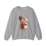 Playful Inca Girl and Llama Cartoon Unisex Sweatshirt