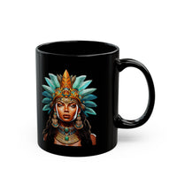 Aztec Royal Warrior Queen Portrait Illustration Black Mug