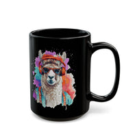 Hippie Llama in Sunglasses Watercolor Style Black Mug