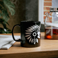 Tribal Warrior Headdress Emblem Illustration Black Mug