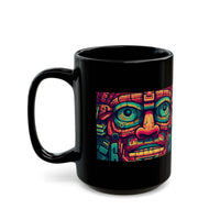 Neon Aztec Mask God Illustration Black Mug