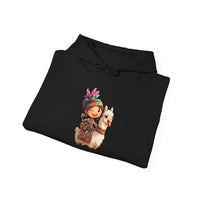 Playful Inca Girl and Llama Cartoon Unisex Hoodie