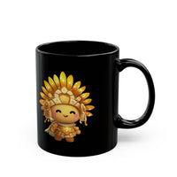 Chibi Inti Inca Sun God Cartoon Style Black Mug