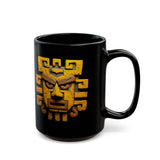 Ancient Andean Warrior Mask Golden Glyph Style Black Mug