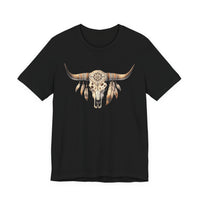 Boho Aztec Feathered Bull Skull Illustration Unisex T-Shirt