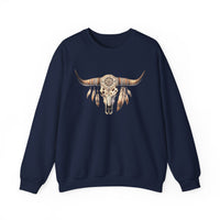 Boho Aztec Feathered Bull Skull Illustration Unisex Sweatshirt