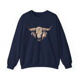 Boho Aztec Feathered Bull Skull Illustration Unisex Sweatshirt