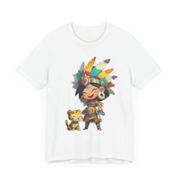 Aztec Chibi Girl with Jaguar Cub Warrior Culture Unisex T-Shirt