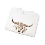 Boho Aztec Feathered Bull Skull Illustration Unisex Sweatshirt