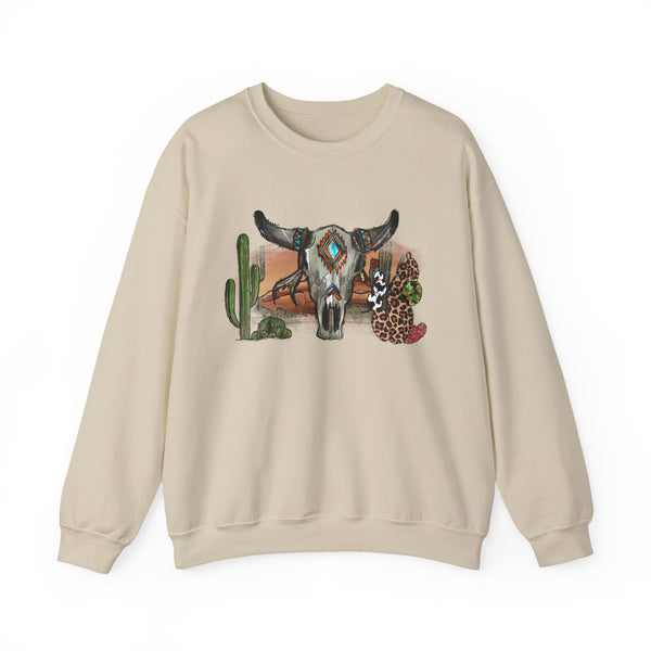 Sunset Desert Scene with Aztec Tribal Skull Unisex Sweatshirt