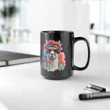 Hippie Llama in Sunglasses Watercolor Style Black Mug