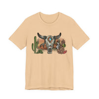 Sunset Desert Scene with Aztec Tribal Skull Unisex T-Shirt