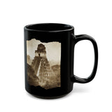 Vintage Tikal Jungle Temple Sepia Print Black Mug