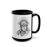 Inca Warrior Hand Drawn Tribal Portrait Black Mug