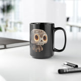Glow-Eyed Aztec Skull Chibi Black Mug