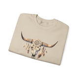 Boho Aztec Feathered Bull Skull Illustration Unisex Sweatshirt