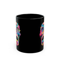 Neon Graffiti Mayan Skull Cartoon Style Black Mug